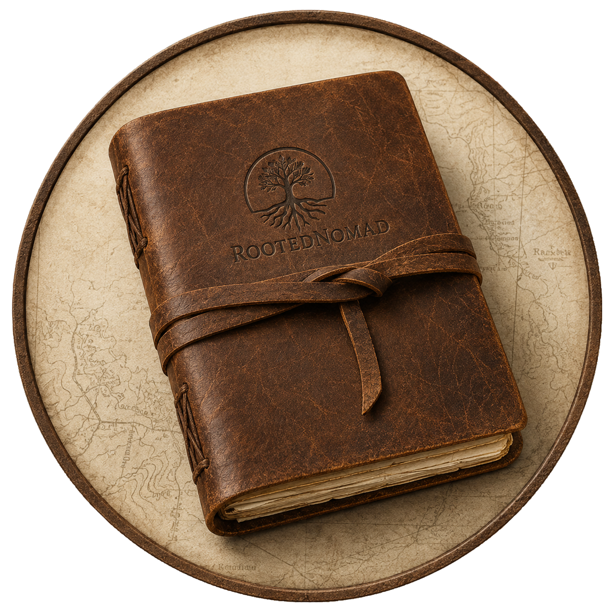 RootedNomad Leather Journal Badge